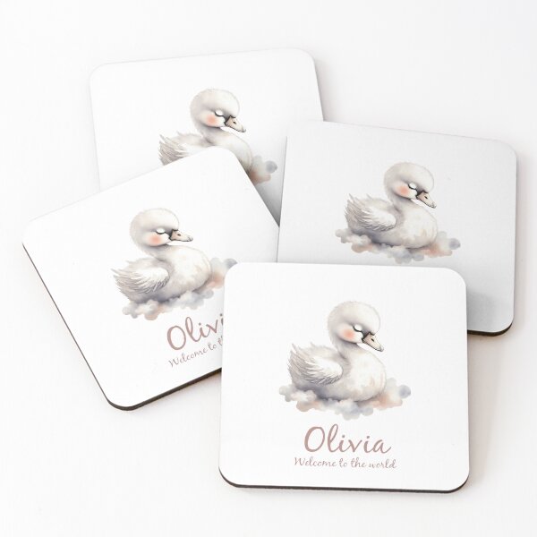 Item preview, Olivia Baby Swan – Welcome to the World Newborn Girl Name Design, Cute Watercolor Nursery Gift designed and sold by NUVYStudio.