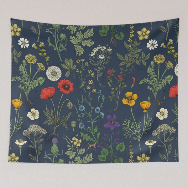Item preview, Wildflowers collage on navy designed and sold by Katerina Mitkova Kirilova.