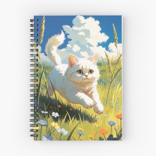 Item preview, Cute White Kitten Pouncing in Spring Flower Meadow Anime Style designed and sold by Jaani-T.