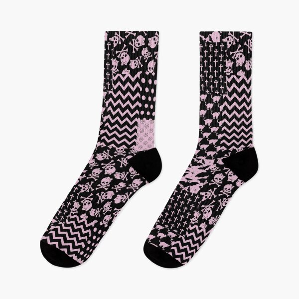 Item preview, Pastel Goth Patchwork: Creepy Cute Pink and Black Pattern designed and sold by OddsomeOddree.