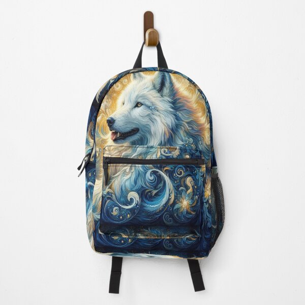 Item preview, Mystical White Wolf in the style of Claude Monet: Majestic Mane & Floral Art in Blue-Gold designed and sold by FotoworldEdel.