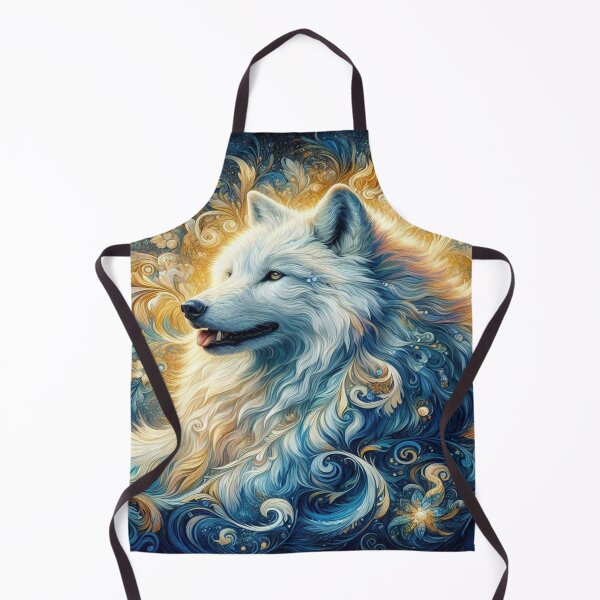 Item preview, Mystical White Wolf in the style of Claude Monet: Majestic Mane & Floral Art in Blue-Gold designed and sold by FotoworldEdel.