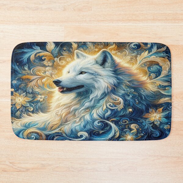 Item preview, Mystical White Wolf in the style of Claude Monet: Majestic Mane & Floral Art in Blue-Gold designed and sold by FotoworldEdel.
