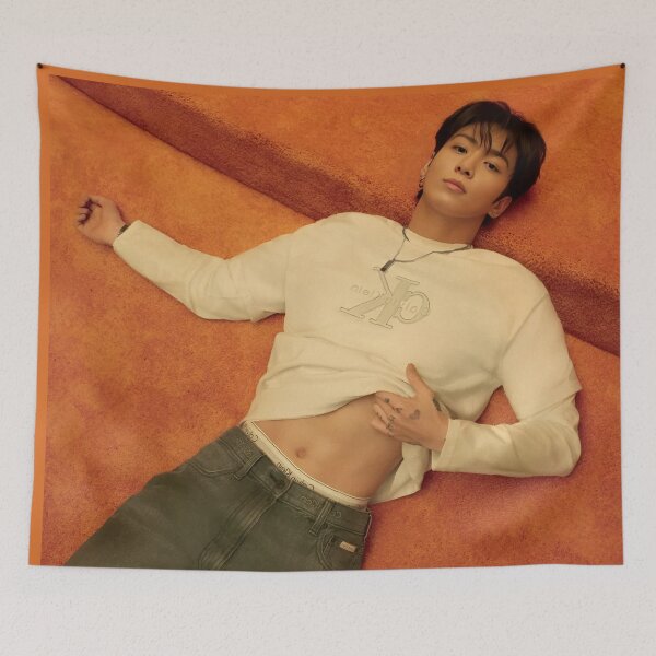 Item preview, Jungkook of BTS lying down shows abs designed and sold by loveiscosmic.