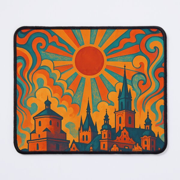 Item preview, Trippy Psychedelic Poster of Lublin | Neon Old Town Glow | Surreal Polish Cityscape Art designed and sold by PaintedPixels01.