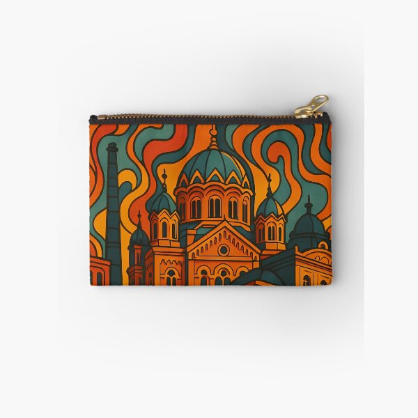 Item preview, Trippy Psychedelic Poster of Łódź | Neon Industrial Skyline | Surreal Polish Urban Art designed and sold by PaintedPixels01.