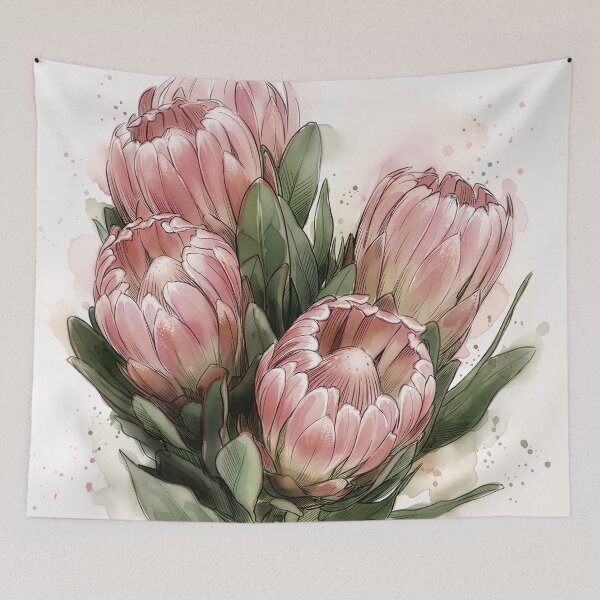 Item preview, Heritage Bloom: Watercolor South African Pink Protea Botanical Art designed and sold by pm32 ⭐⭐⭐⭐⭐.