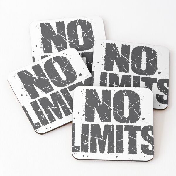 Item preview, Bold No Limits grunge text with cracked stencil and ink splatter effect conveying motivation, empowerment and a fearless attitude—ideal for posters, fitness branding, designed and sold by Dejbar.