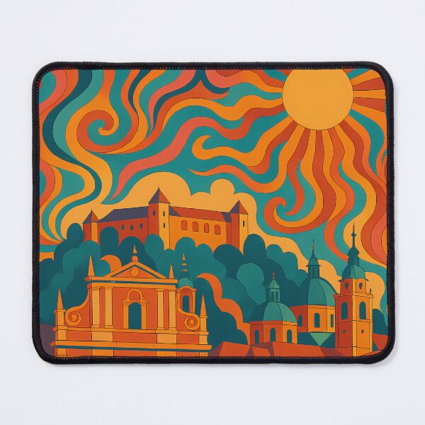 Item preview, Trippy Psychedelic Poster of Ljubljana | Neon Castle & Dragon Bridge | Surreal Slovenian Cityscape Art designed and sold by PaintedPixels01.