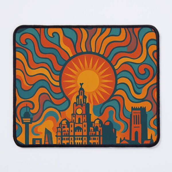 Item preview, Trippy Psychedelic Poster of Liverpool | Neon Waterfront Skyline | Surreal British Cityscape Art designed and sold by PaintedPixels01.