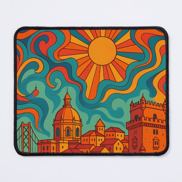 Item preview, Trippy Psychedelic Poster of Lisbon | Neon Alfama Skyline | Surreal Portuguese Cityscape Art designed and sold by PaintedPixels01.