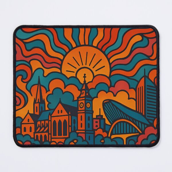 Item preview, Trippy Psychedelic Poster of Liège | Neon Meuse River Skyline | Surreal Belgian Cityscape Art designed and sold by PaintedPixels01.