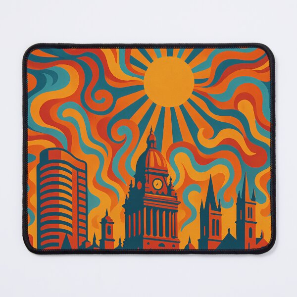 Item preview, Trippy Psychedelic Poster of Leeds | Neon River Aire Skyline | Surreal British Cityscape Art designed and sold by PaintedPixels01.