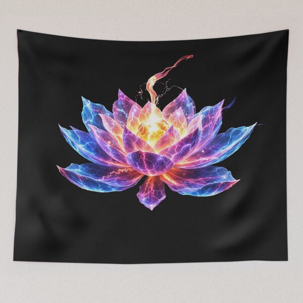Item preview, Plasma Lotus Singularity – Neon Lotus with Energy Core (Cosmic Electric Floral Design) designed and sold by slinsish.