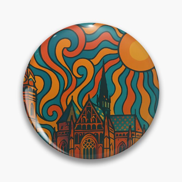 Item preview, Trippy Psychedelic Poster of Košice | Neon St. Elisabeth Cathedral | Surreal Slovak Cityscape Art designed and sold by PaintedPixels01.