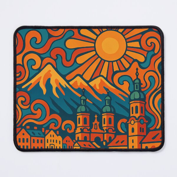 Item preview, Trippy Psychedelic Poster of Innsbruck | Neon Alpine Skyline | Surreal Austrian Cityscape Art designed and sold by PaintedPixels01.
