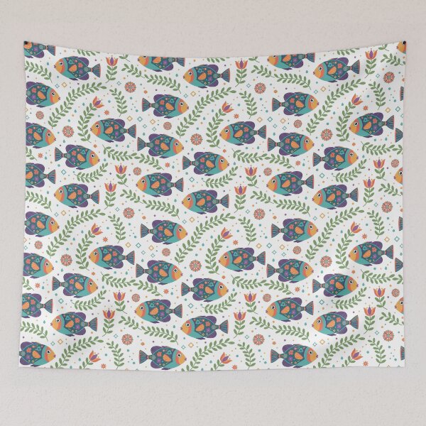 Item preview, Picasso Triggerfish Seamless Repeating Pattern – Folk Art by heidiannemorris © designed and sold by FOLK ART FUSION by heidiannemorris.
