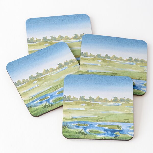 Item preview, Watercolour landscape of flooded fields in English countryside  designed and sold by Art-By-Rosalind.