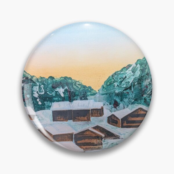 Item preview, Alpine chalets in snow, acrylic painting designed and sold by Art-By-Rosalind.