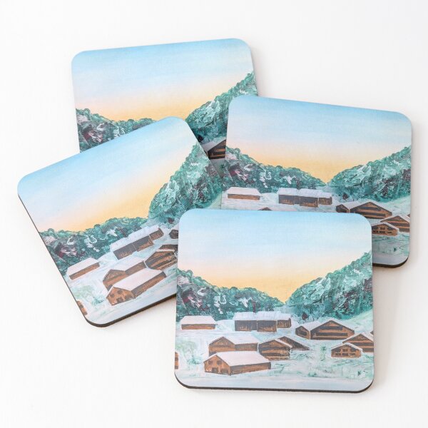 Item preview, Alpine chalets in snow, acrylic painting designed and sold by Art-By-Rosalind.