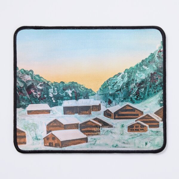 Item preview, Alpine chalets in snow, acrylic painting designed and sold by Art-By-Rosalind.