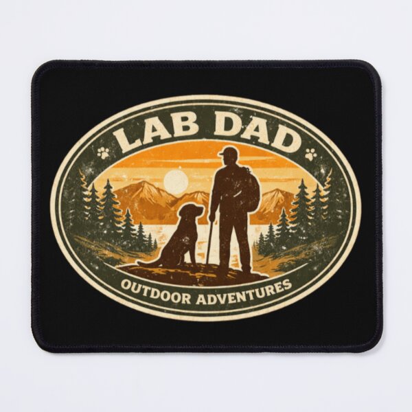 Item preview, Lab Dad Outdoor Adventures – Retro Silhouette Badge | Dog Dad designed and sold by PawPrintCustom.