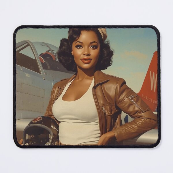Item preview, Vintage 1940s Pin-Up Aviator with P-51 Mustang | Retro WWII Nose Art Style Illustration designed and sold by MissSaylor.