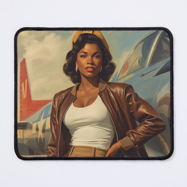 Item preview, Retro WWII Pin-Up with P‑51 Mustang | 1940s Aviation Glam Art Print designed and sold by MissSaylor.