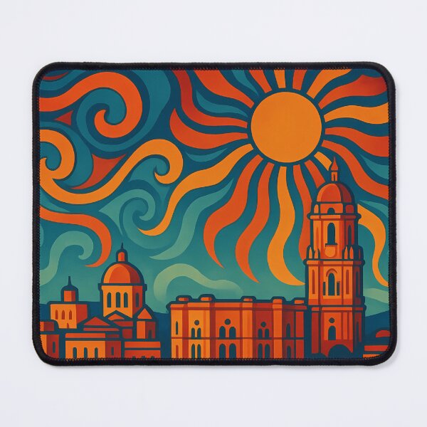 Item preview, Trippy Psychedelic Poster of Málaga | Neon Coastal Skyline | Surreal Spanish Cityscape Art designed and sold by PaintedPixels01.