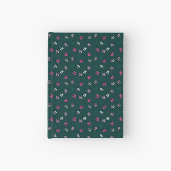Pink and green textured stamps on dark green Hardcover Journal