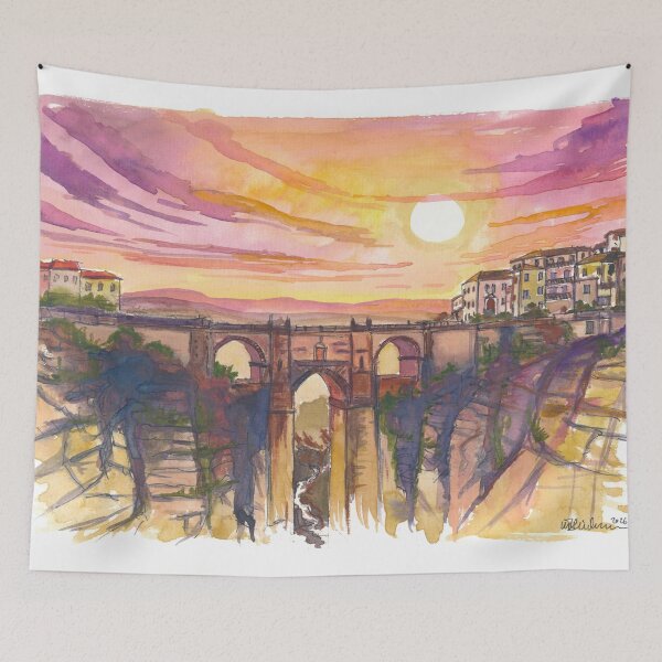Item preview, Ronda Spain Painting with Puente Nuevo and Dramatic Gorge View designed and sold by artshop77.