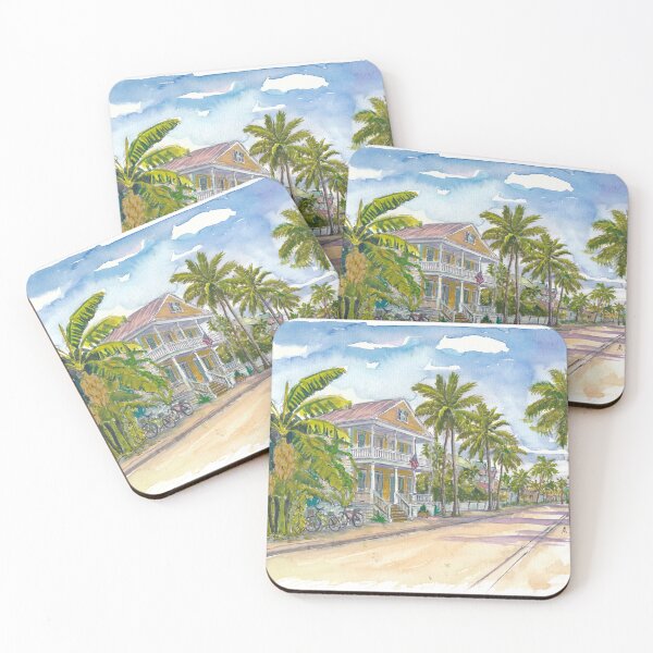 Item preview, Key West Street Scene – Conch Houses with Palms and Banana Trees designed and sold by artshop77.