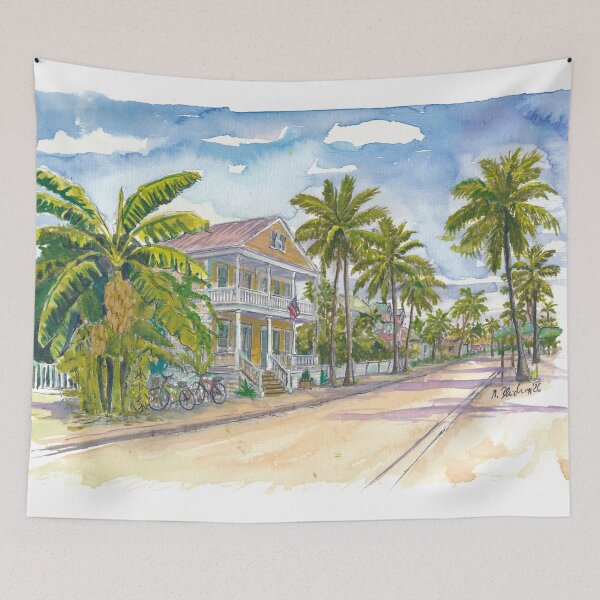 Item preview, Key West Street Scene – Conch Houses with Palms and Banana Trees designed and sold by artshop77.
