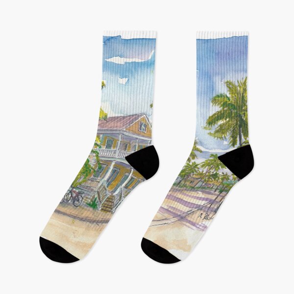 Item preview, Key West Street Scene – Conch Houses with Palms and Banana Trees designed and sold by artshop77.