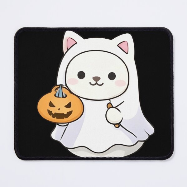 Item preview, Kawaii White Cat in Ghost Costume with Jack-o'-Lantern designed and sold by Trendora90.