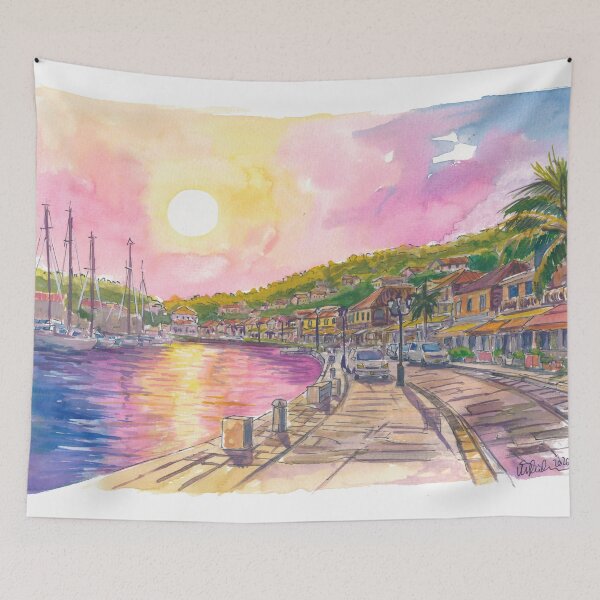 Item preview, Gustavia Harbor Painting in St Barts with Afternoon Light designed and sold by artshop77.