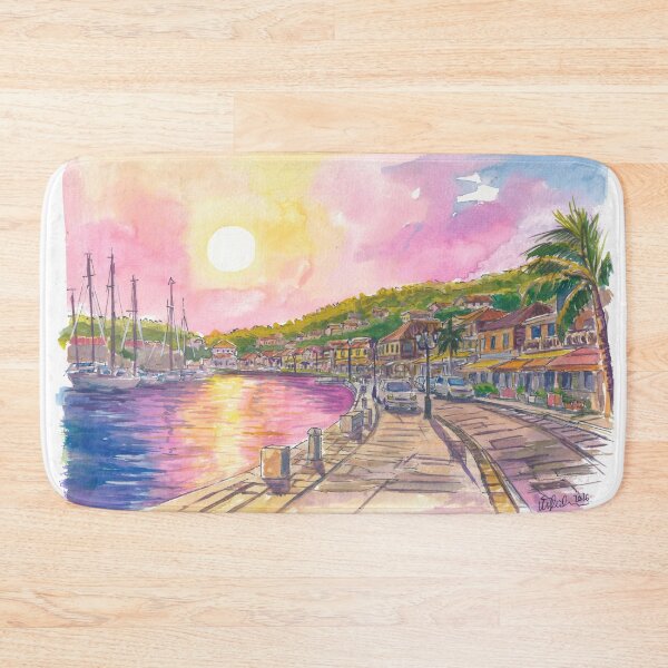Item preview, Gustavia Harbor Painting in St Barts with Afternoon Light designed and sold by artshop77.