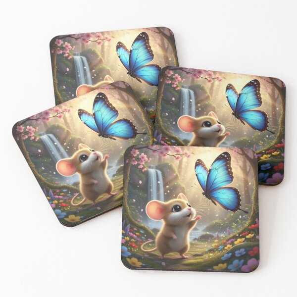 Item preview, Nature's Greeting: The Tiny Harvest Mouse and Blue Morpho designed and sold by Dreamy Armine Art.