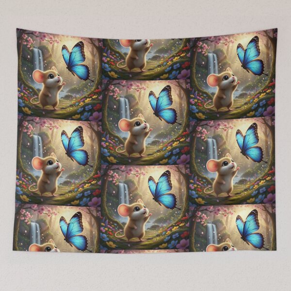 Item preview, Nature's Greeting: The Tiny Harvest Mouse and Blue Morpho designed and sold by Dreamy Armine Art.