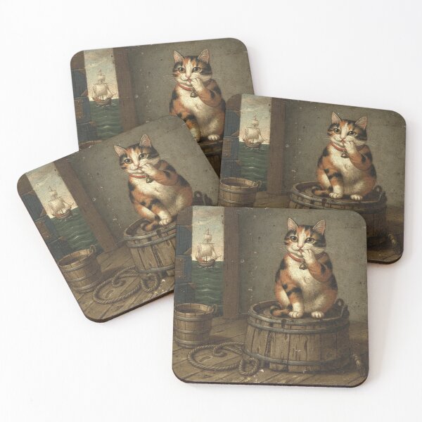 Item preview, Folk Art Harbor Cat - Vintage Nautical Painting designed and sold by PictorialWhimsy.