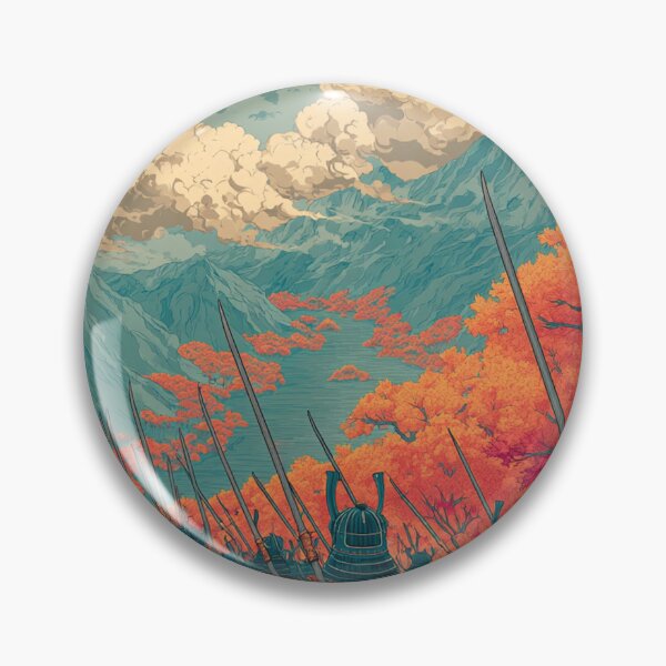 Item preview, Clockwork Samurai Legion in Autumn Mountains | Ukiyo‑e Steampunk Art Print designed and sold by Vandy Fullam.