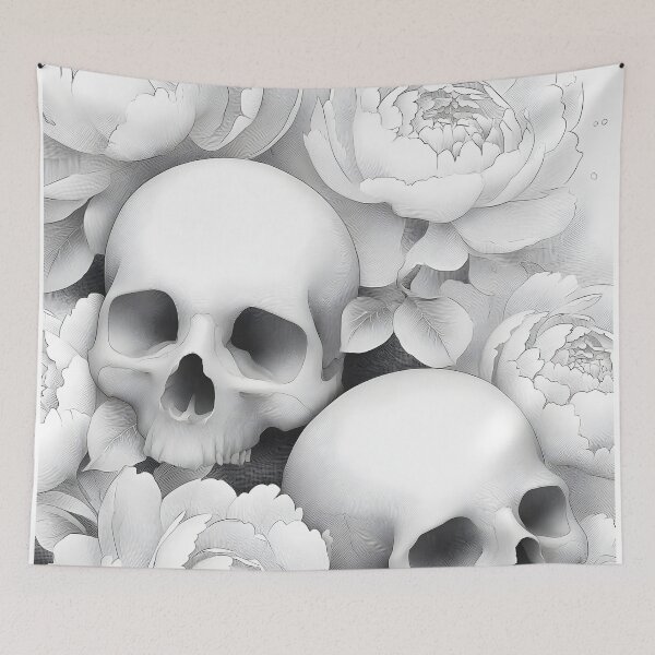 Item preview, Gothic Skulls Surrounded By Detailed Peony Flowers designed and sold by Shoot-The-Moon.