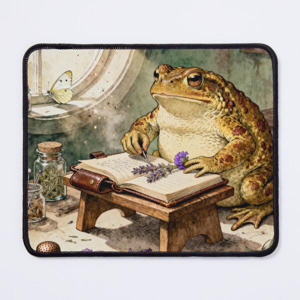Item preview, Cozy Toad Pressing Flowers - Cottagecore Art designed and sold by PictorialWhimsy.