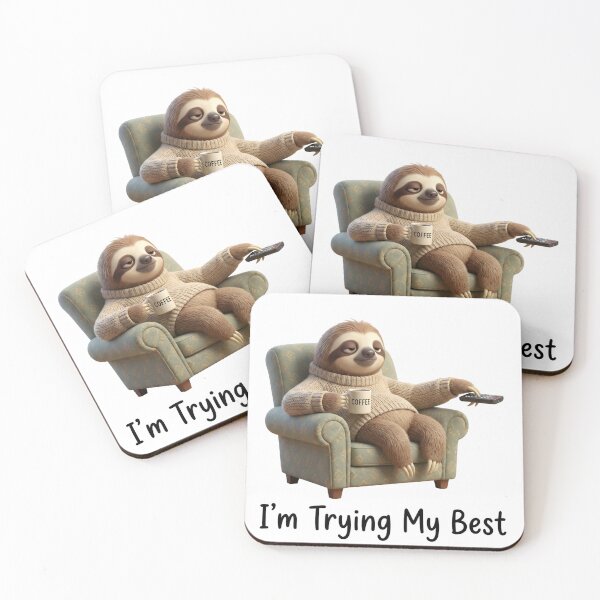 Item preview, Sloth T-Shirt "I'm Trying My " Coffee Couch Cartoon Tee designed and sold by CryptoCactus.