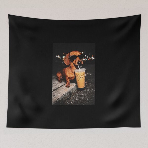 Item preview, Funny Dachshund Drinking Iced Coffee, Dachshund Lover, Dog Lover Meme, Vintage Sausage Dog designed and sold by SanipepaVase.