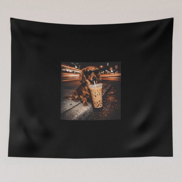 Item preview, Funny Dachshund Drinking Iced Coffee, Dachshund Lover, Dog Lover Meme, Vintage Sausage Dog 2 designed and sold by SanipepaVase.