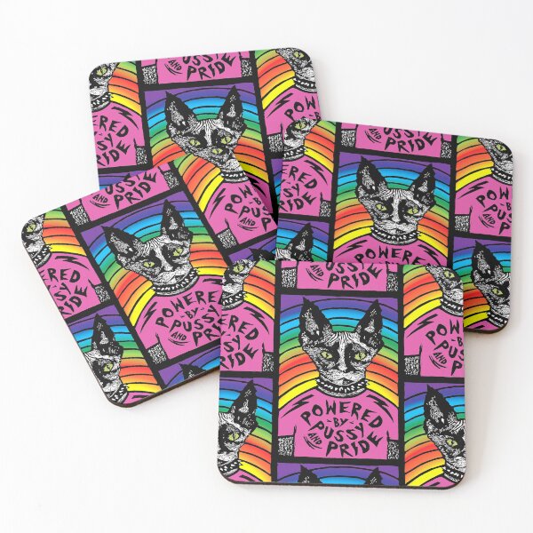 Item preview, POWERED BY PUSSY AND PRIDE - Kitty Cat Rainbow Queer Gay  designed and sold by PixelPalmer.