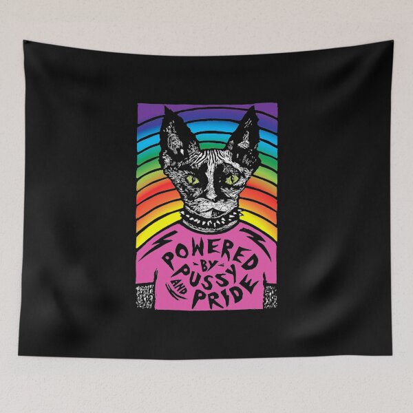 Item preview, POWERED BY PUSSY AND PRIDE - Kitty Cat Rainbow Queer Gay  designed and sold by PixelPalmer.