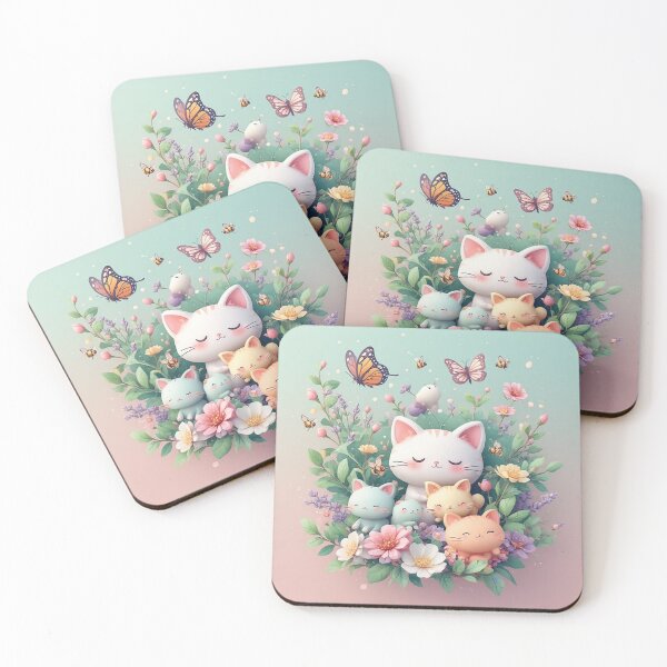 Item preview, Cute Cat Family with Flowers and Butterflies – Pastel Spring Kittens Illustration, Nursery Wall Art, Baby Room Decor, Kawaii Animal Design by NegarTv Designs designed and sold by NegarTv Designs.