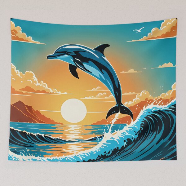 Item preview, Majestic Dolphin Jumping at Sunset - Vibrant Ocean Wave Art designed and sold by DesignsByDessie.